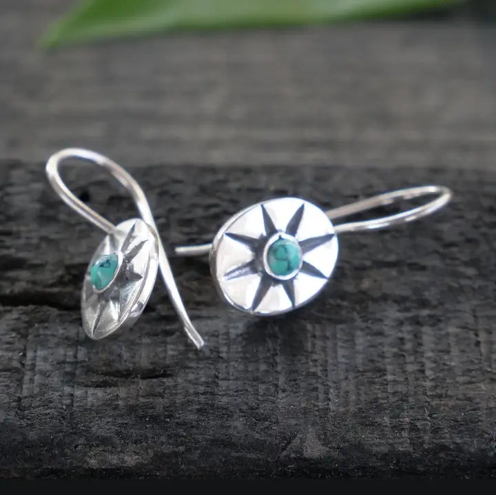 Sterling Silver Compass Earrings - Turquoise