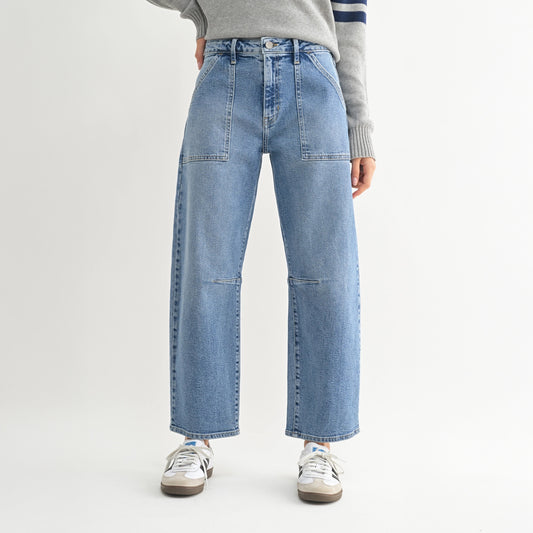 Utility Seamed Barrel Jeans - Medium Denim