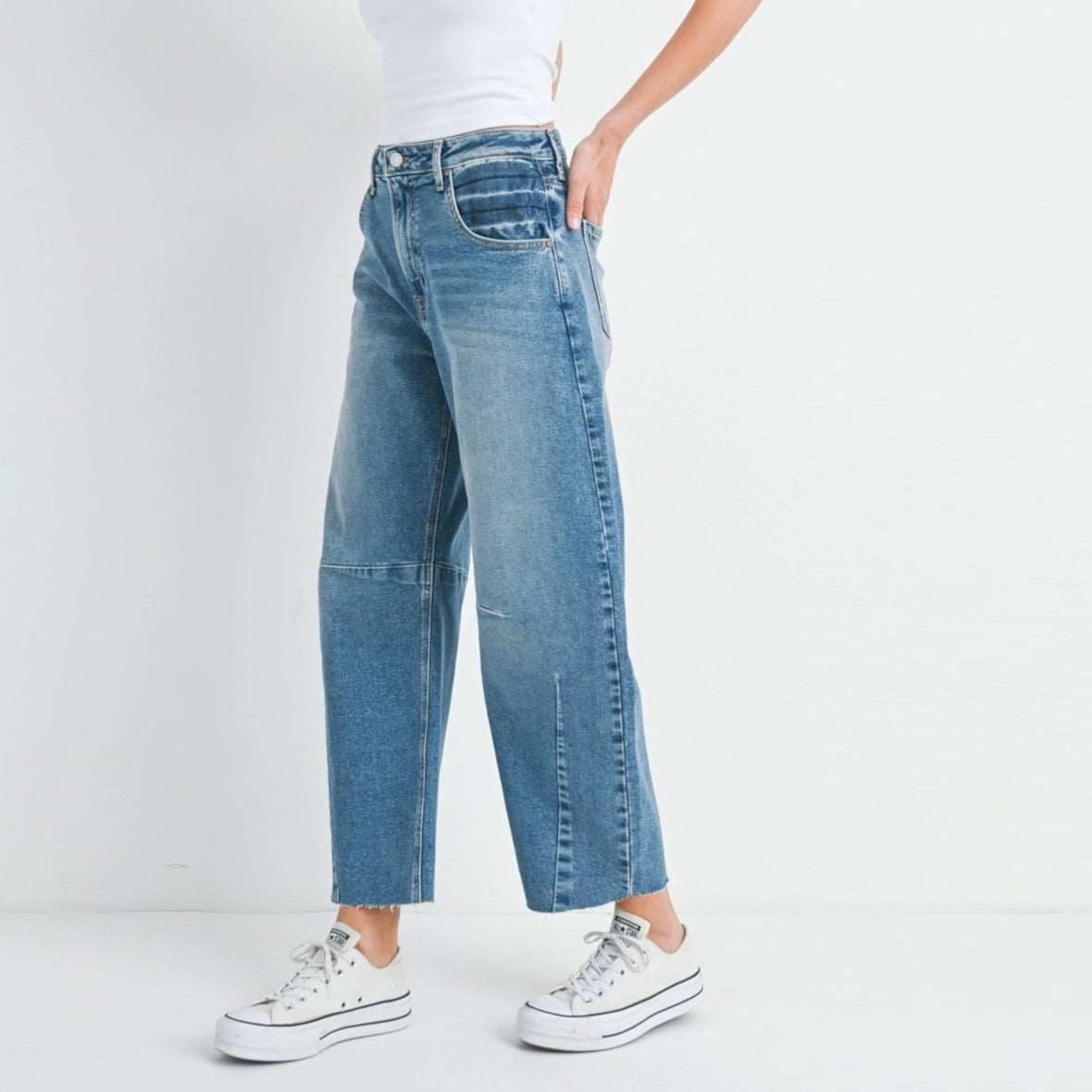 Utility Seamed Barrel Jeans - Dark Denim