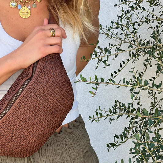 Woven Leather Sling Bag