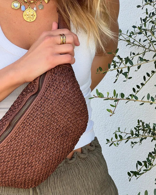 Woven Leather Sling Bag