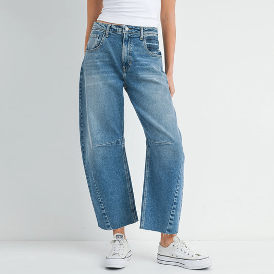 Utility Seamed Barrel Jeans - Dark Denim