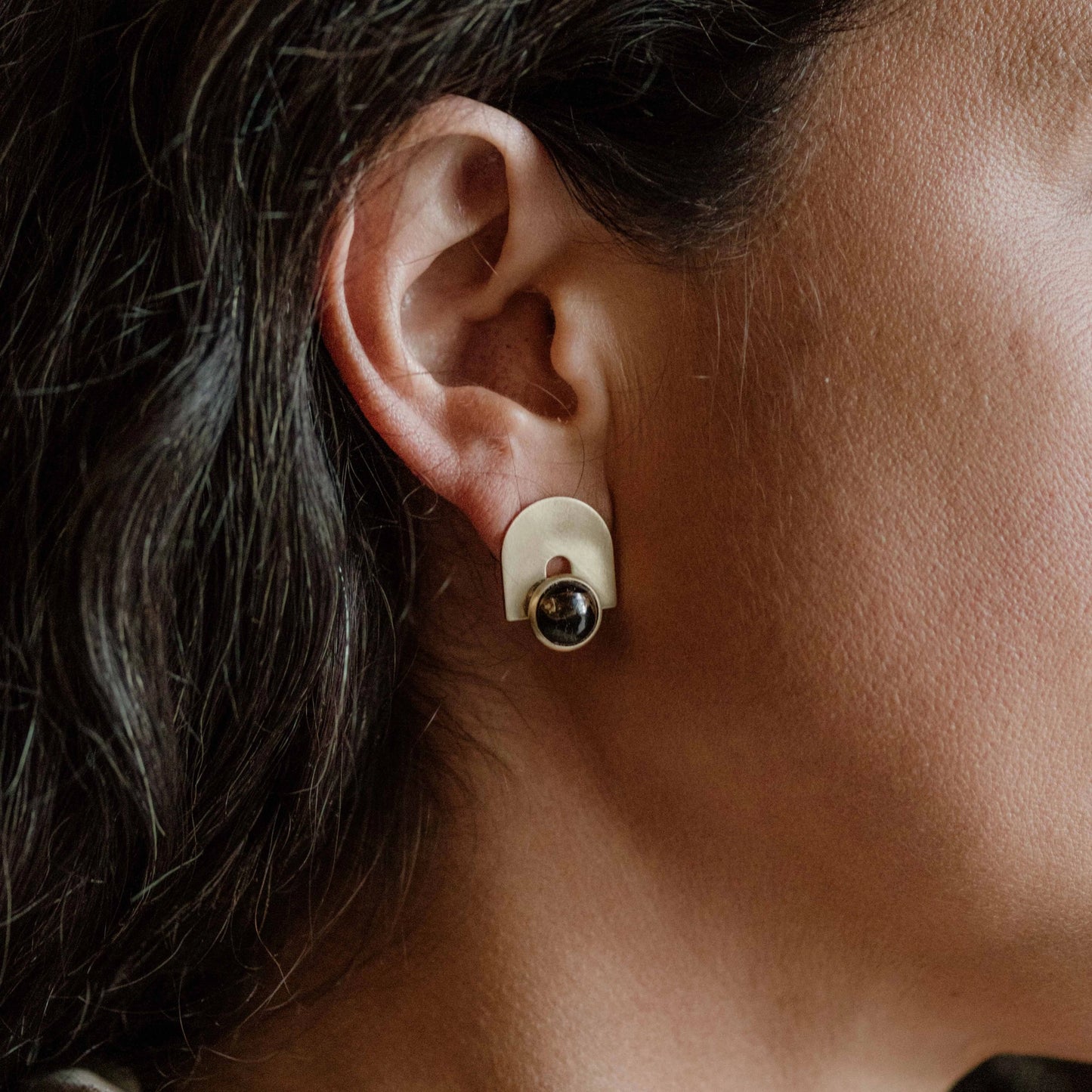 Bali Studs Earrings - Obsidian