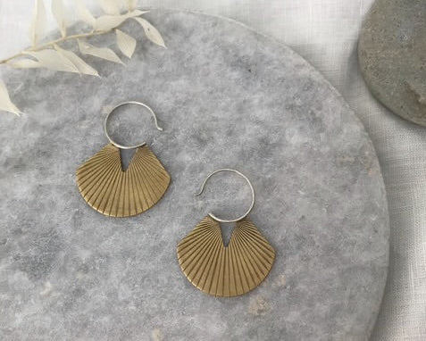 Etched Brass Fan Disc Earrings