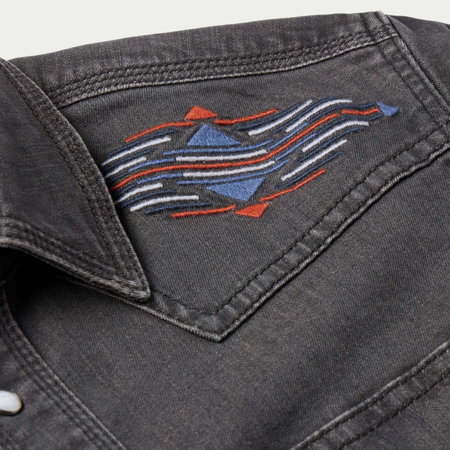 Women's Embroidered Denim Snap Shirt - Gray