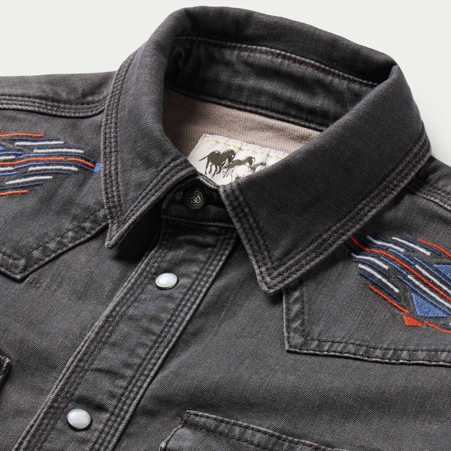 Women's Embroidered Denim Snap Shirt - Gray