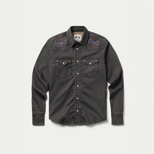 Women's Embroidered Denim Snap Shirt - Gray