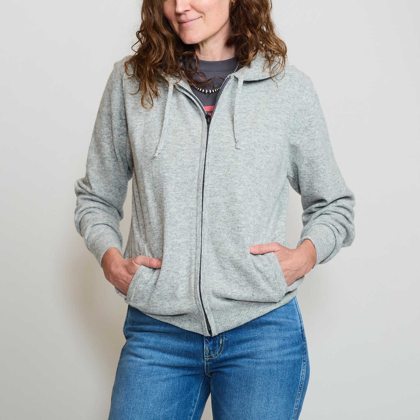 Lambswool Hooded Cardigan - Grey
