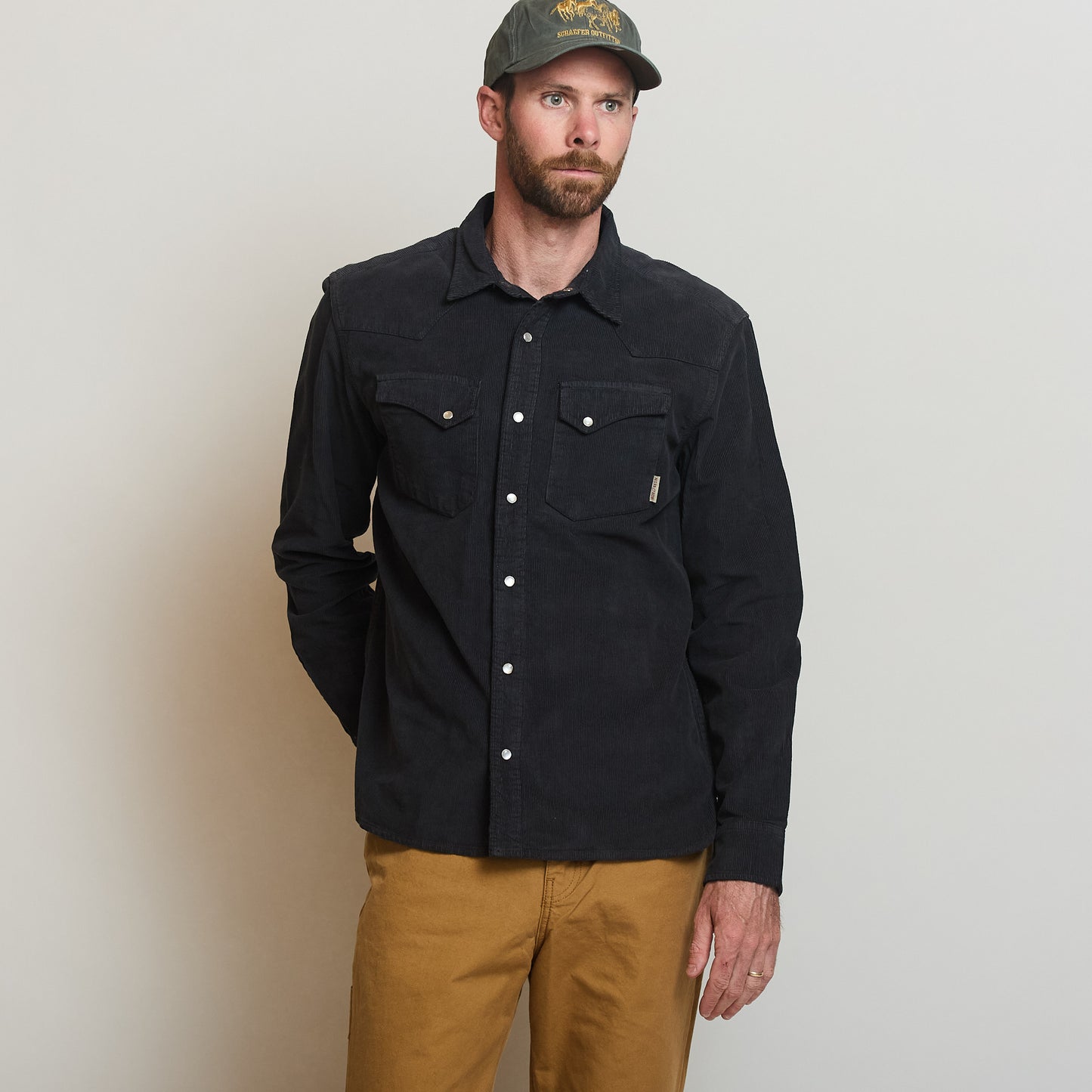 Pearl Snap Corduroy Shirt - Charcoal