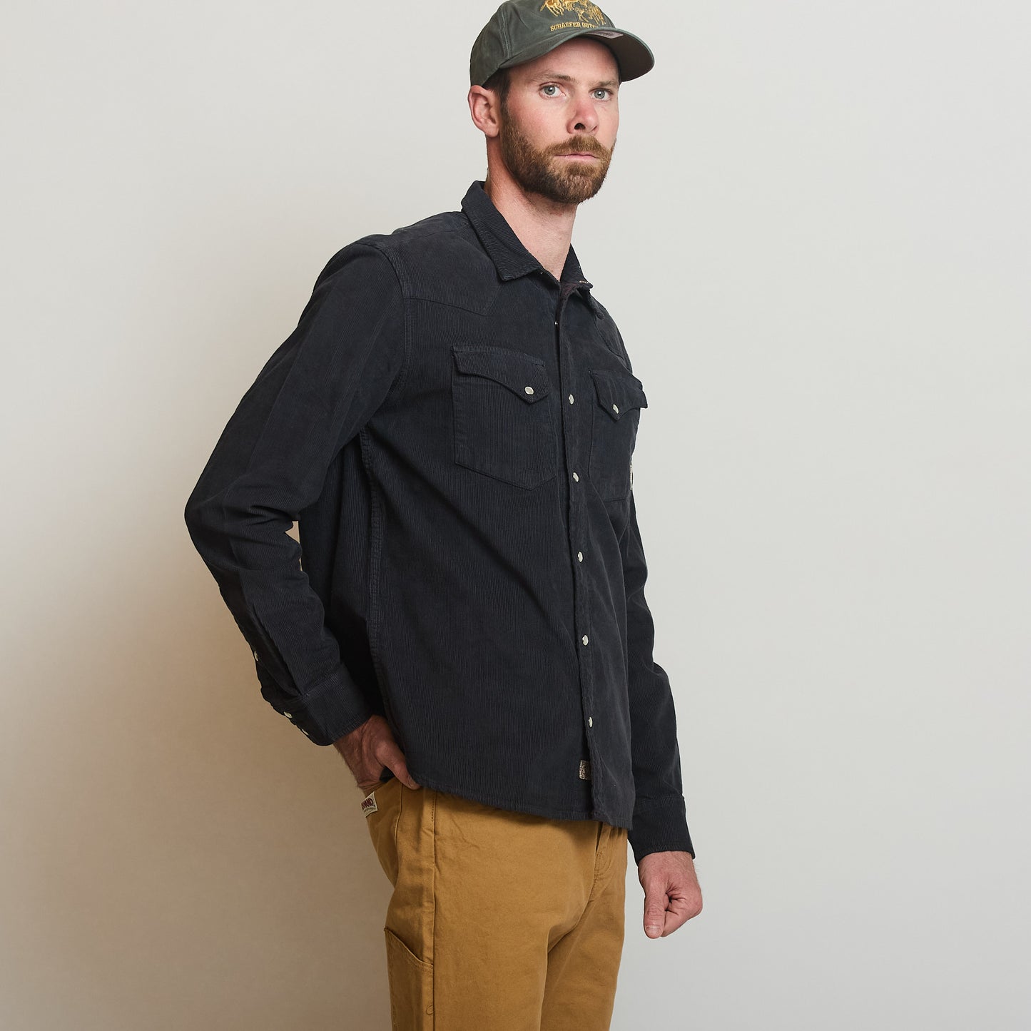 Pearl Snap Corduroy Shirt - Charcoal