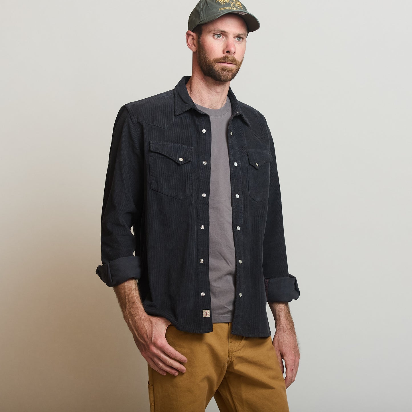 Pearl Snap Corduroy Shirt - Charcoal