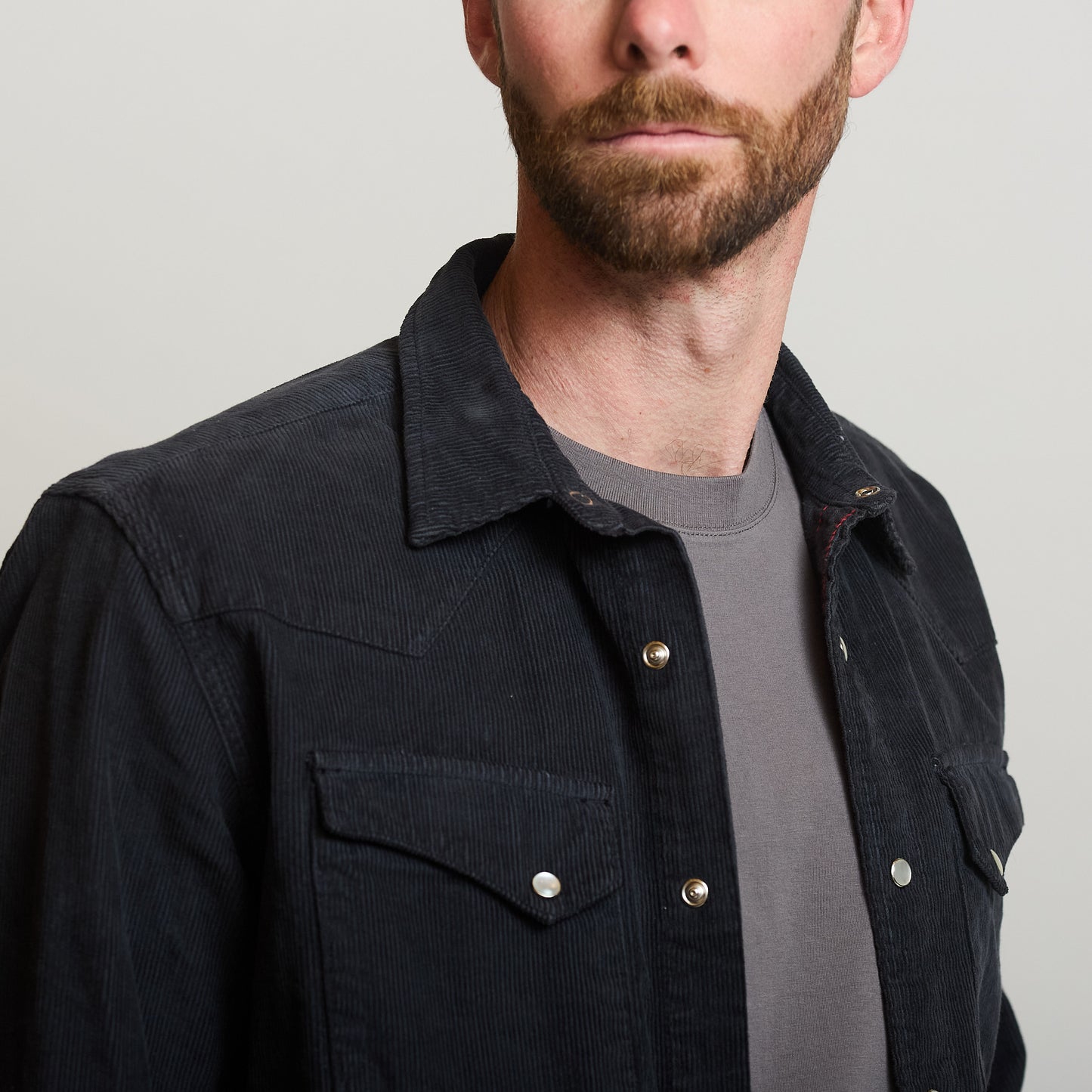 Pearl Snap Corduroy Shirt - Charcoal