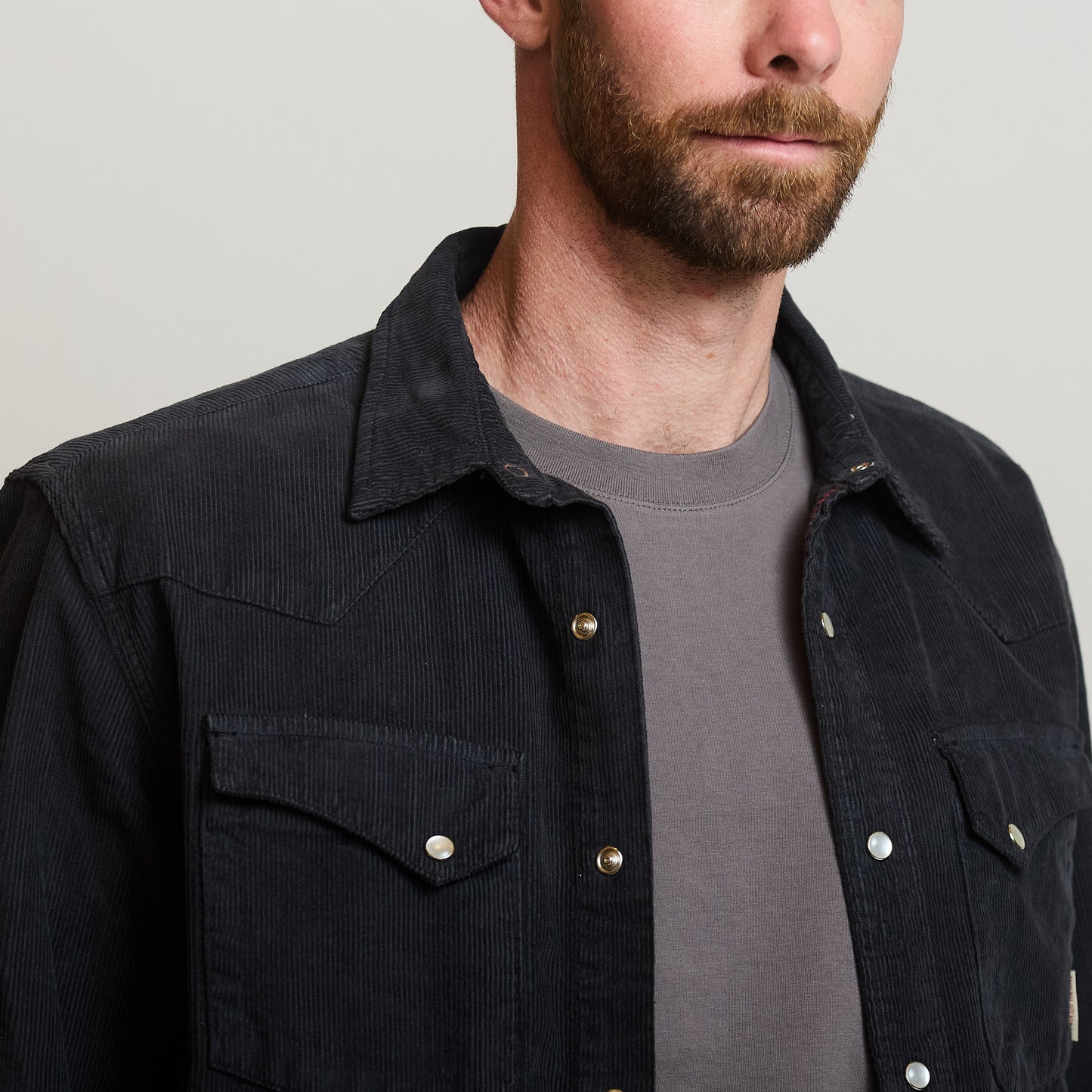 Pearl Snap Corduroy Shirt - Charcoal