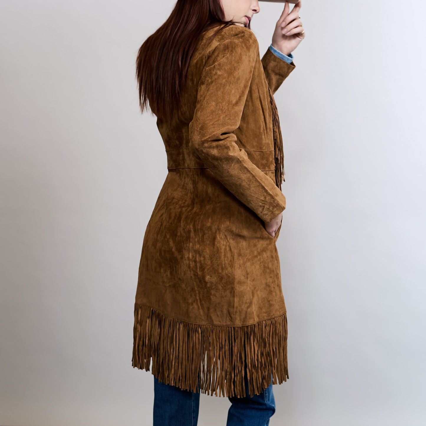 Suede Fringe Coat Long
