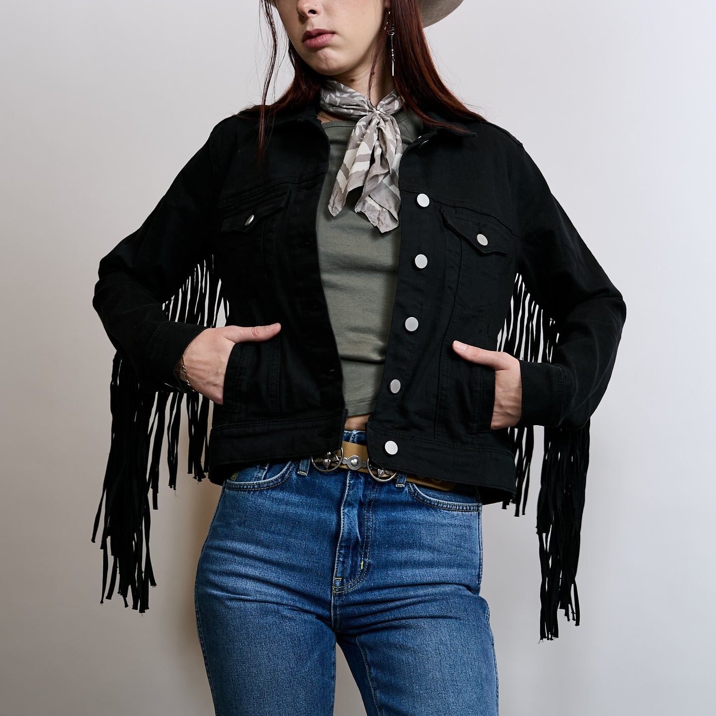 Fringe Denim Jacket - Black