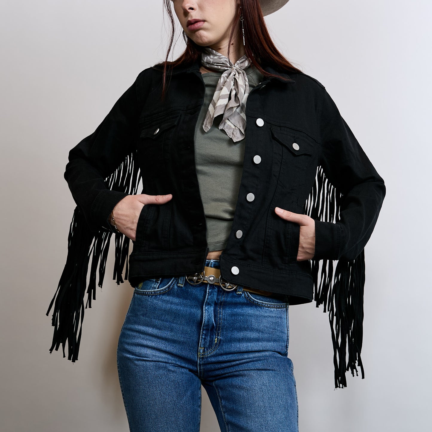 Fringe Denim Jacket - Black