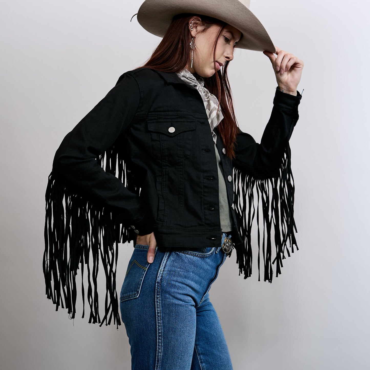Fringe Denim Jacket - Black
