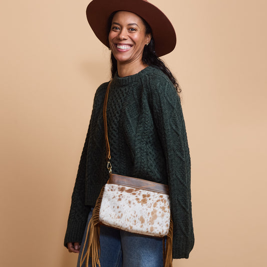 Cowhide and Leather Crossbody Bag