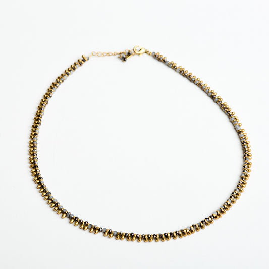 Brass Beaded Short Necklace - Grey