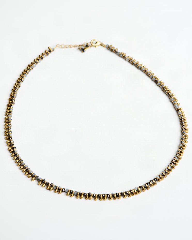 Brass Beaded Short Necklace - Grey