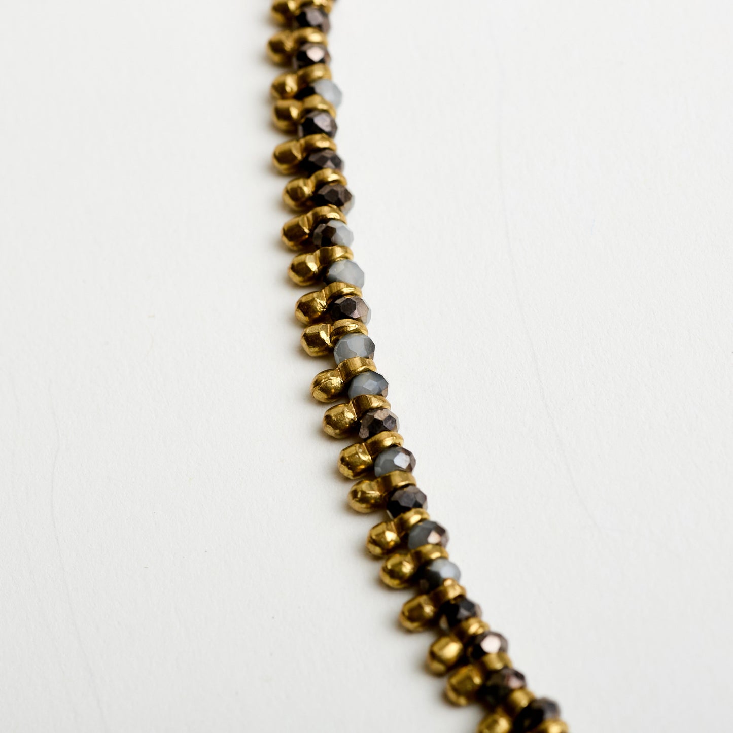 Brass Beaded Short Necklace - Grey