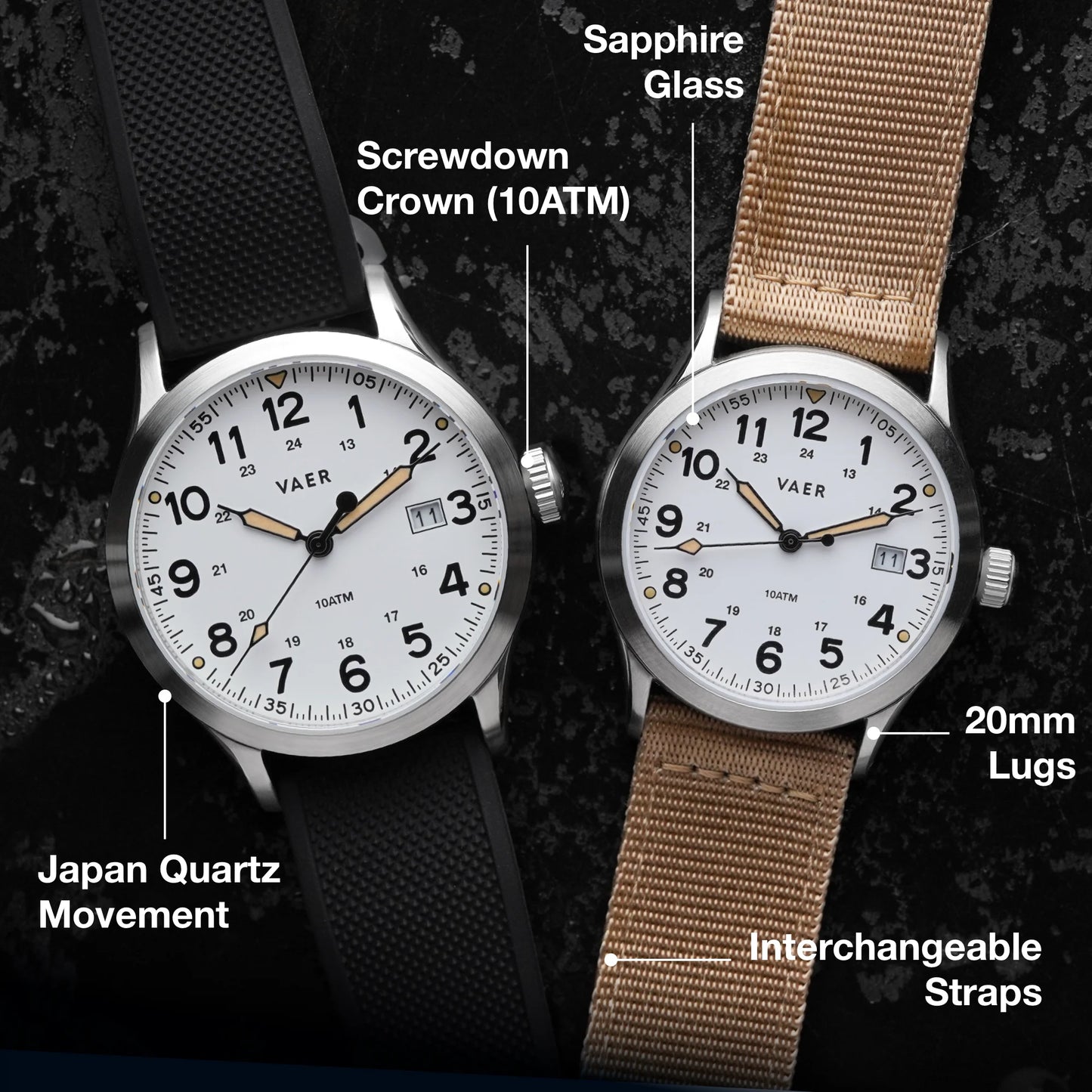 VAER Watch S3 Calendar Field White - 36mm Quartz