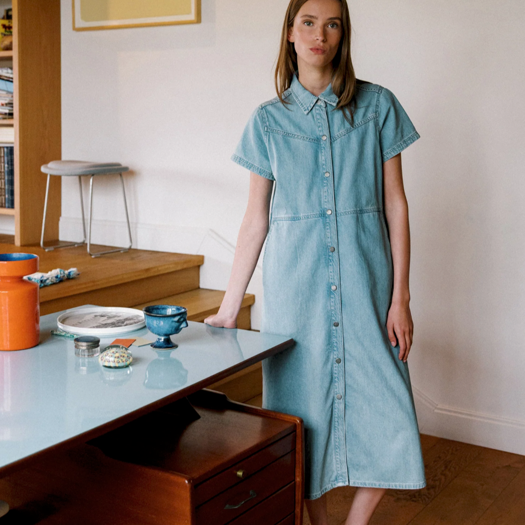 Denim Shirt Dress - Super Stone