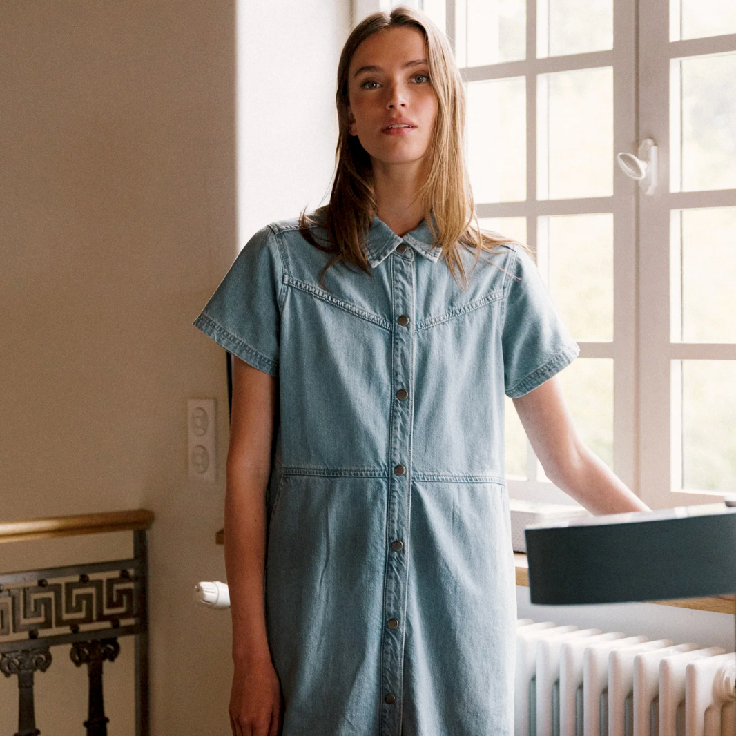 Denim Shirt Dress - Super Stone