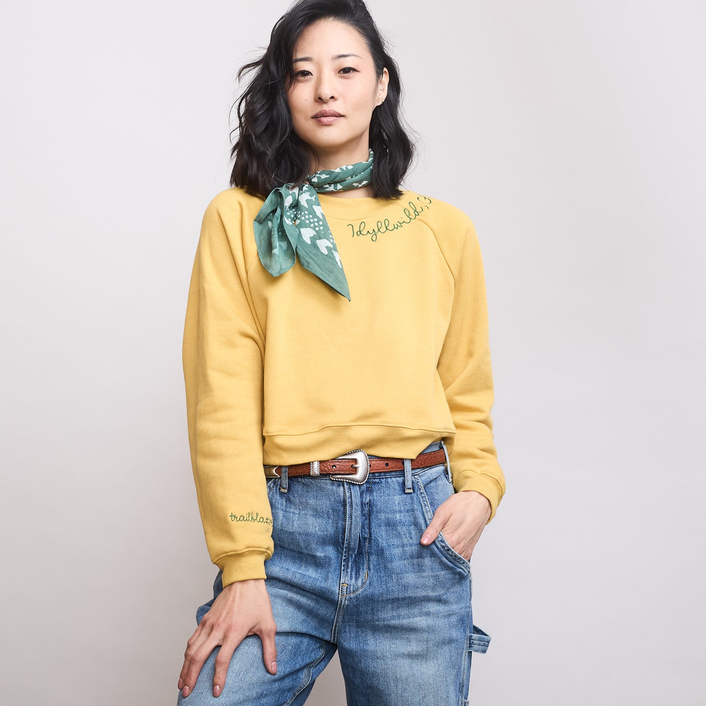 Idyllwild Chainstitch Crop Sweater - Mustard