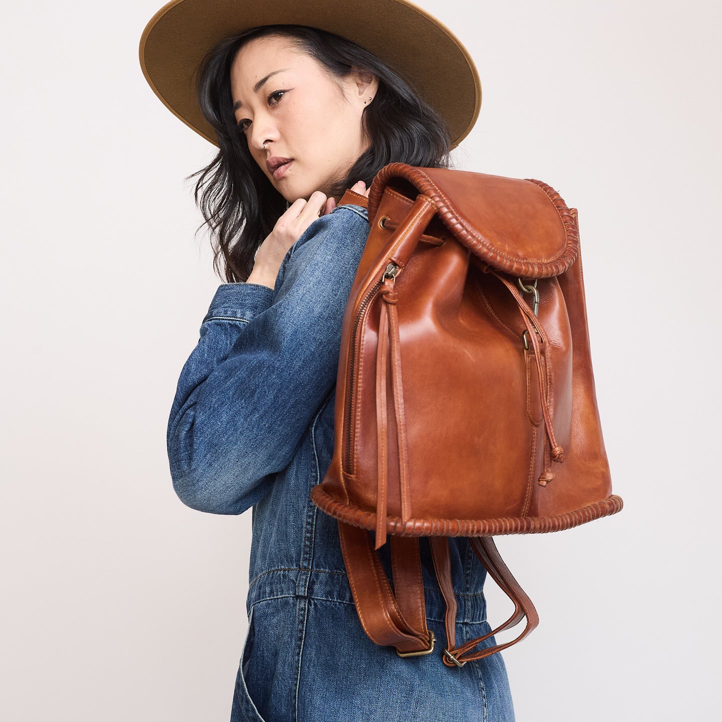 Scully Whip Stitch Leather Backpack