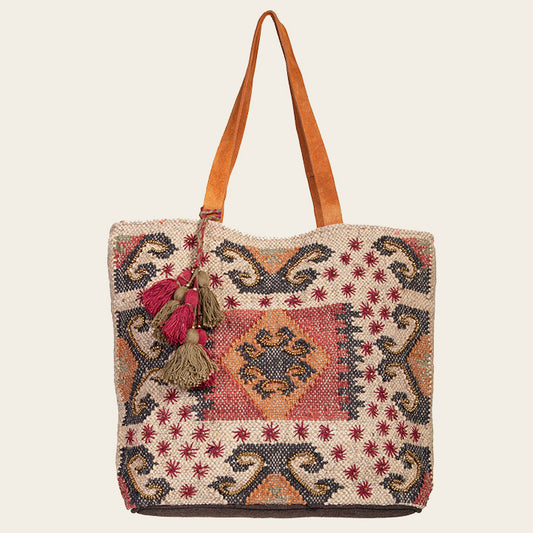 Woven Handbag With Beaded Detail