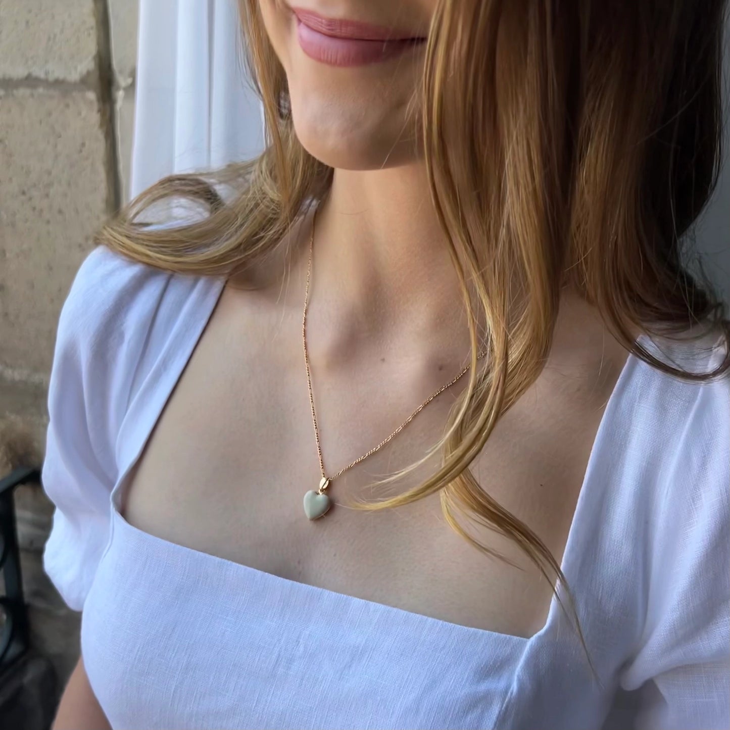 Small Heart Enamel Locket - Bone