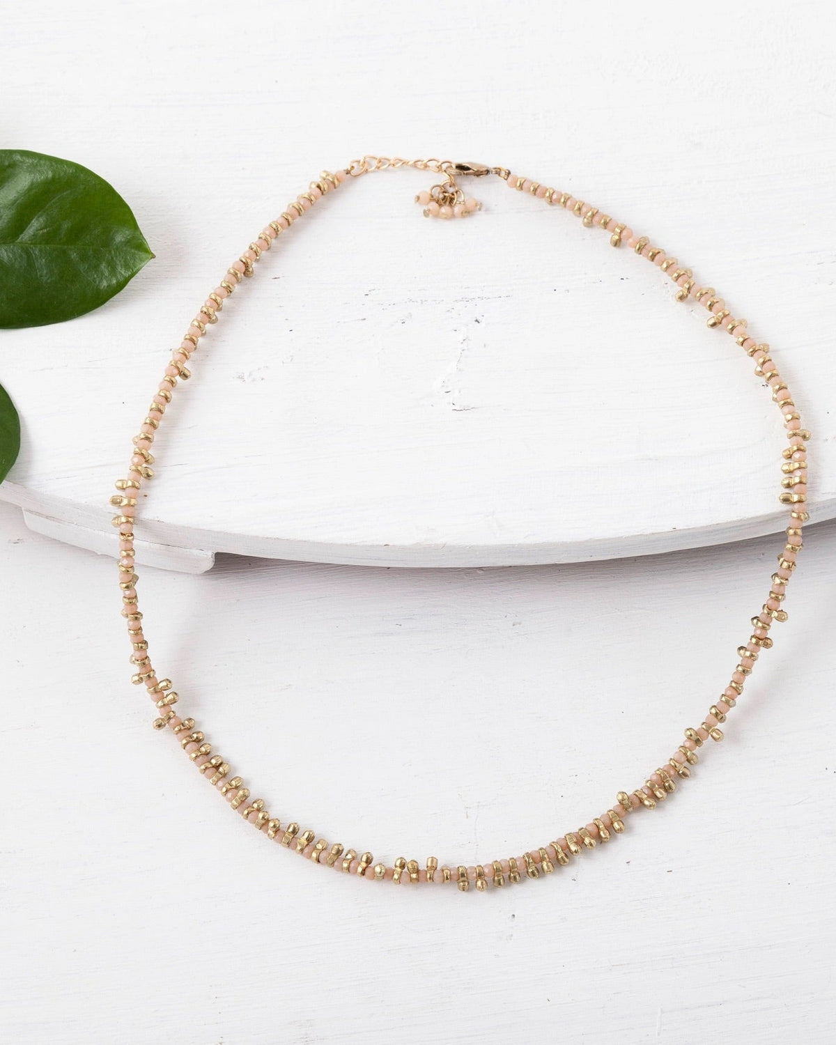 Brass Beaded Short Necklace - Beige