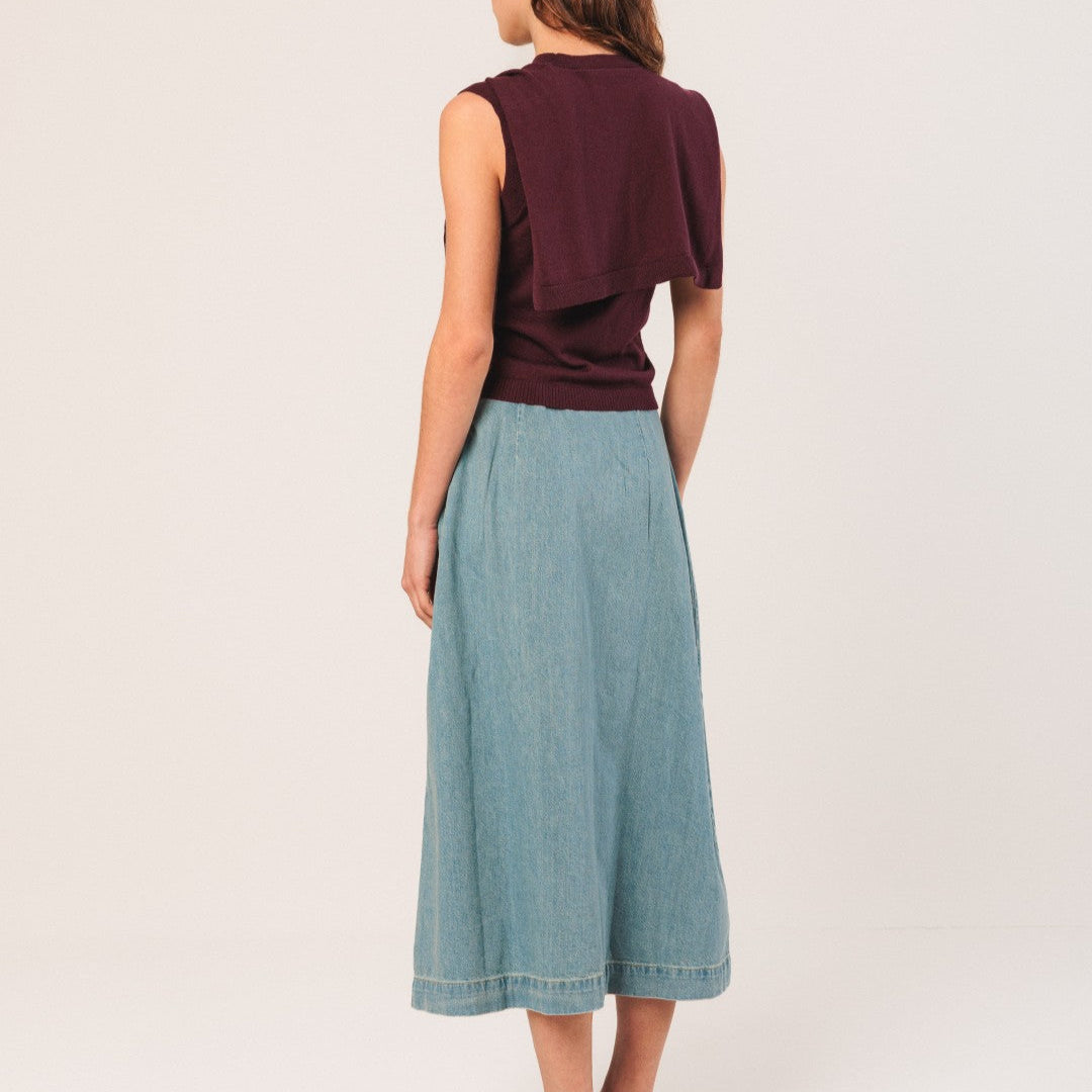Pleated Denim Skirt - Super Stone