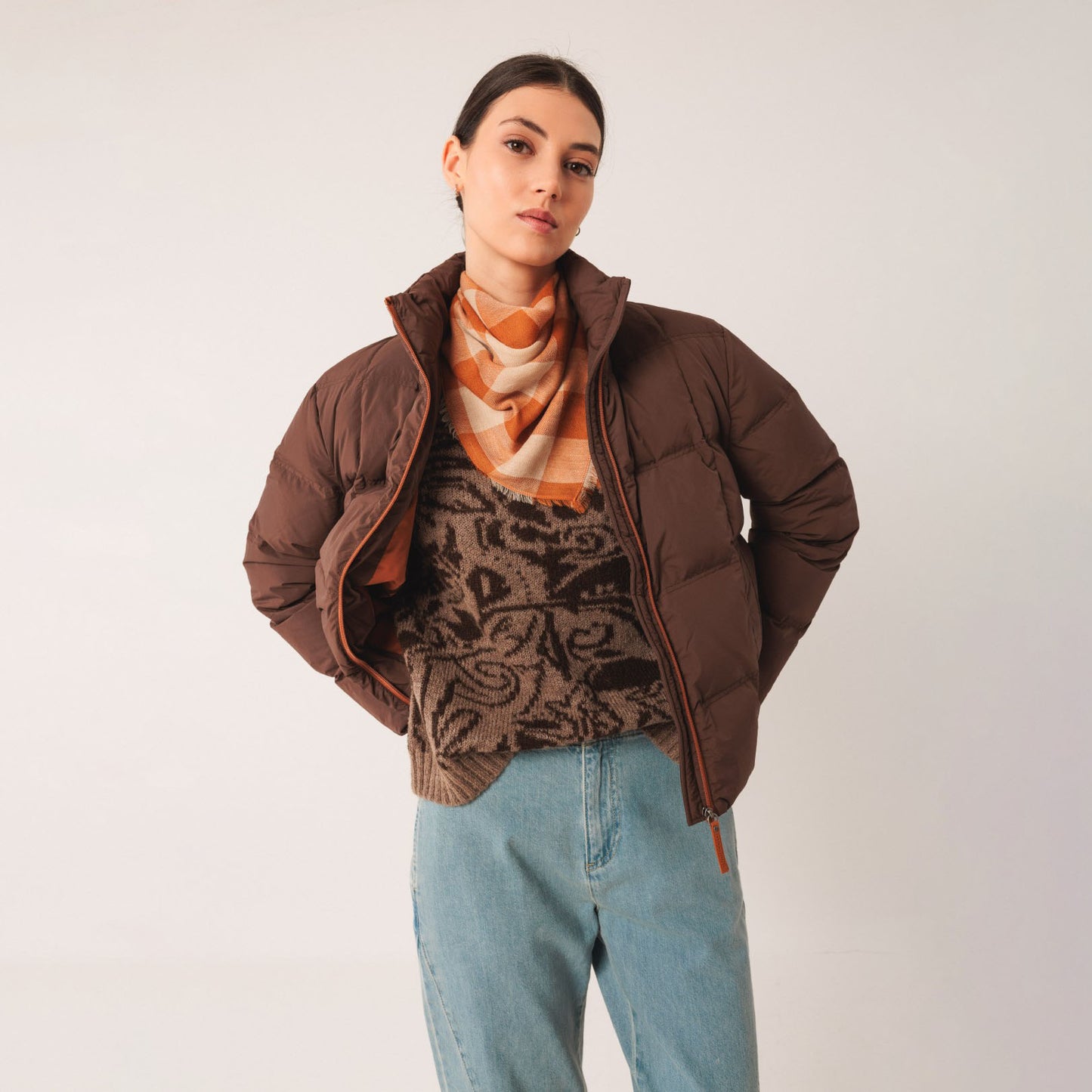 Short Down Quilted Coat - Chocolate