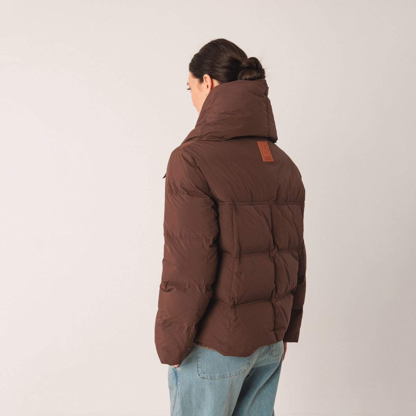 Short Down Quilted Coat - Chocolate