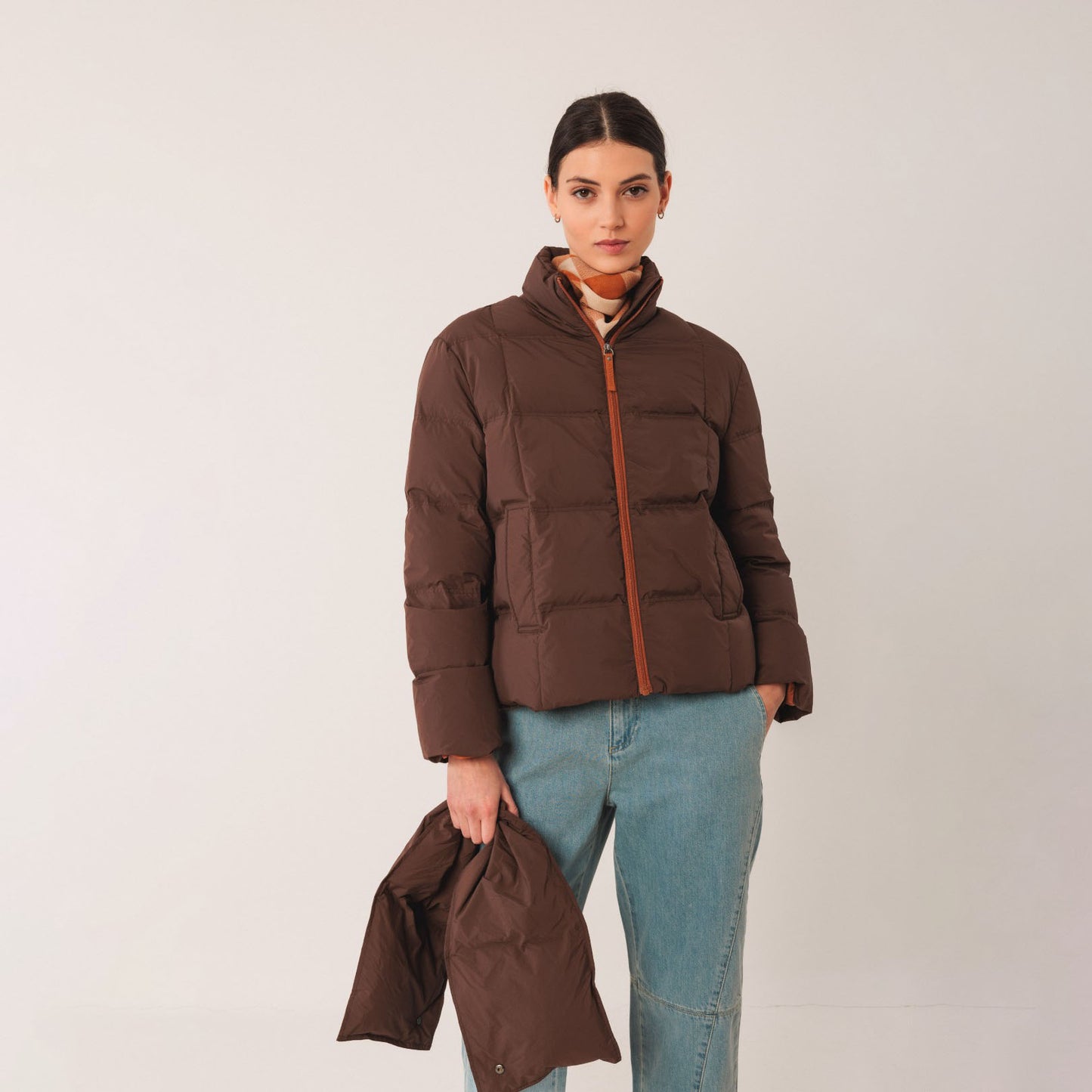 Short Down Quilted Coat - Chocolate