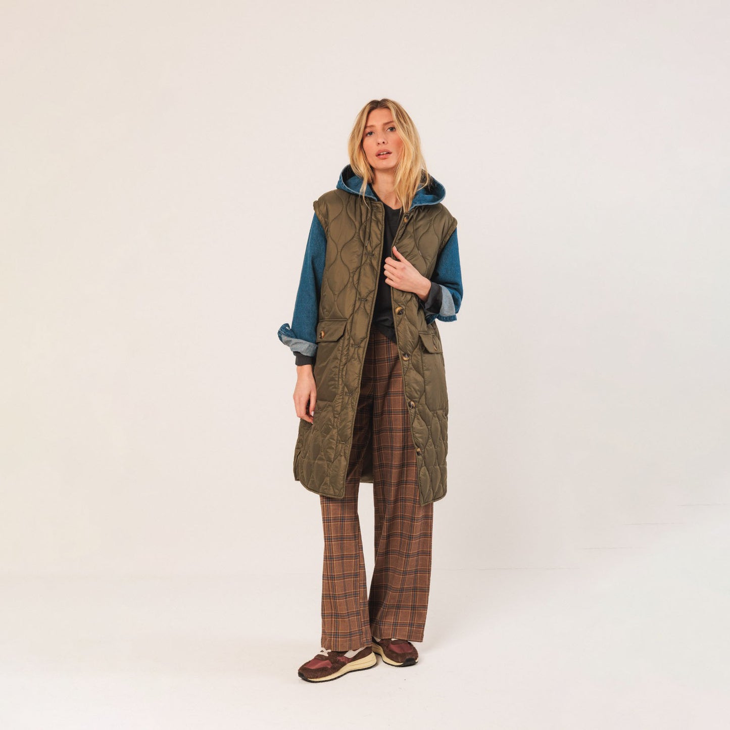 Combination Quilted Coat - Khaki