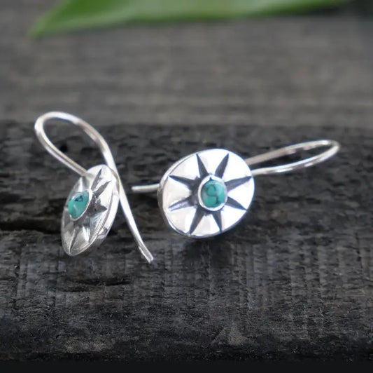 Sterling Silver Compass Earrings - Turquoise
