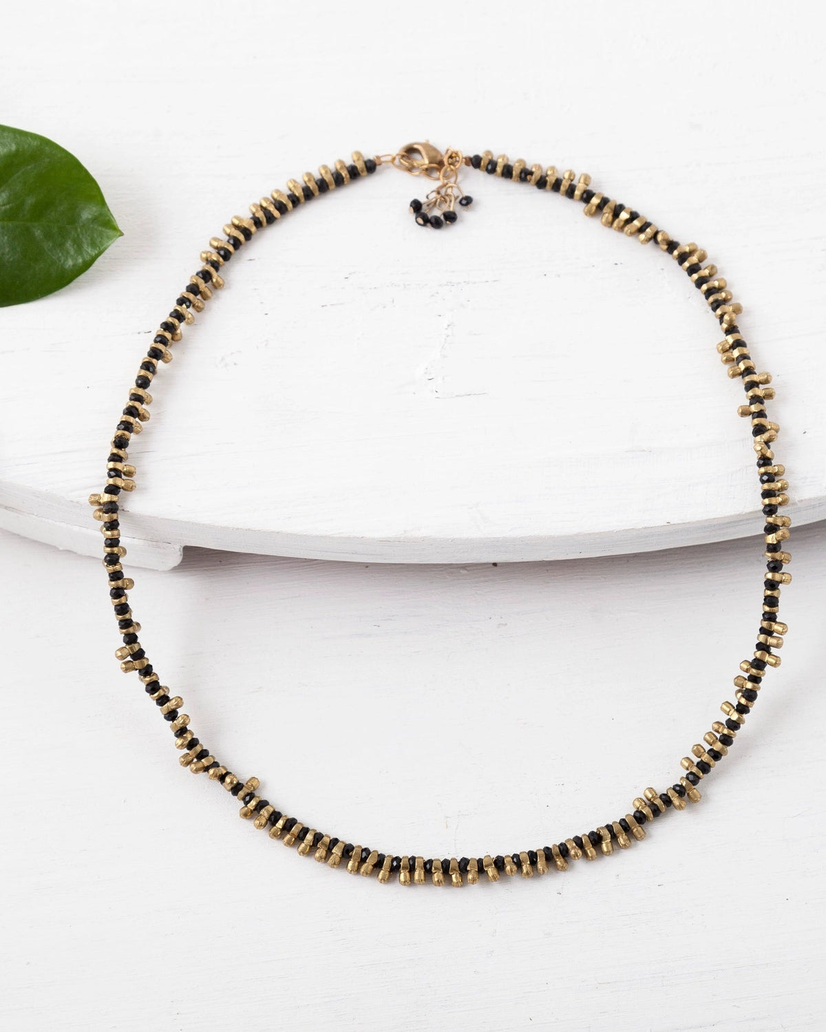 Brass Beaded Short Necklace - black