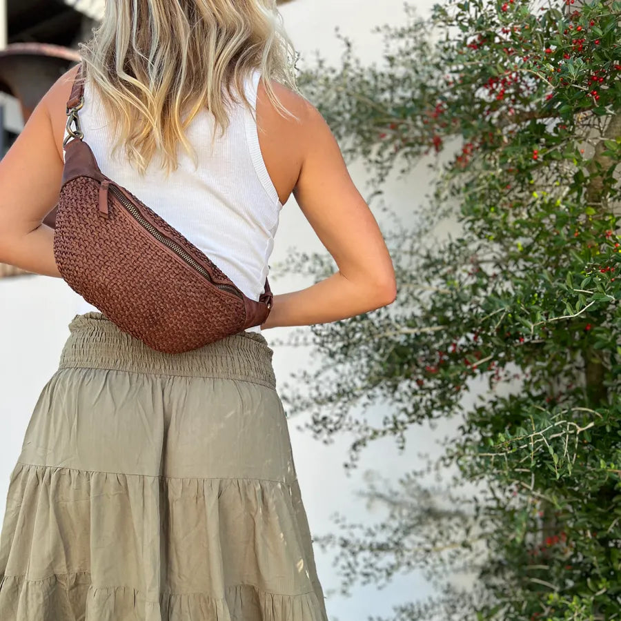 Woven Leather Sling Bag