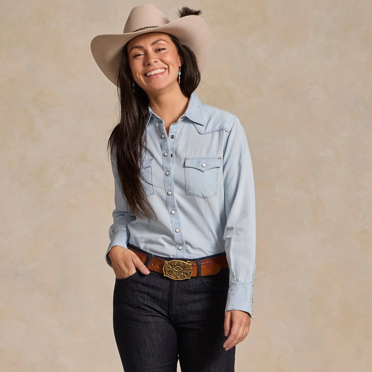 Western Pearl Snap Shirt - Light Wash