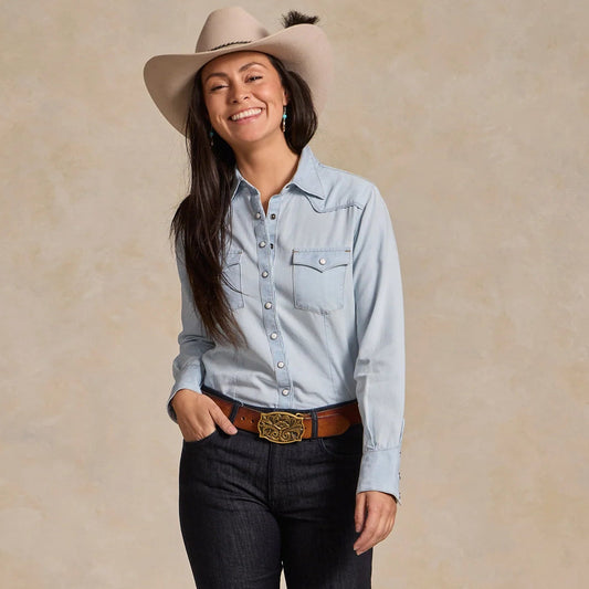Western Pearl Snap Shirt - Light Wash