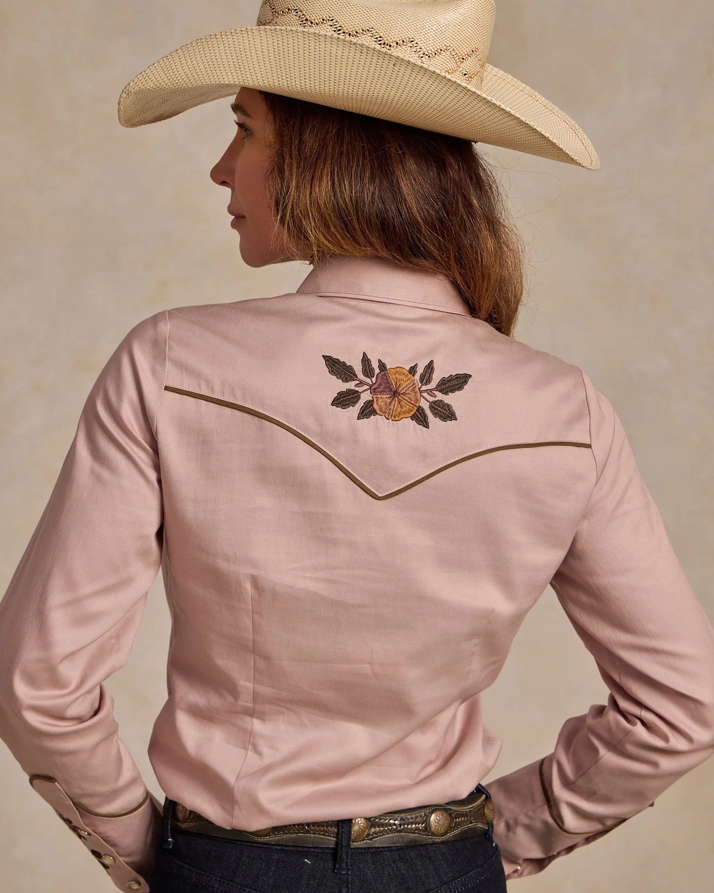 Embroidered Pearl Snap Shirt - Desert Rose