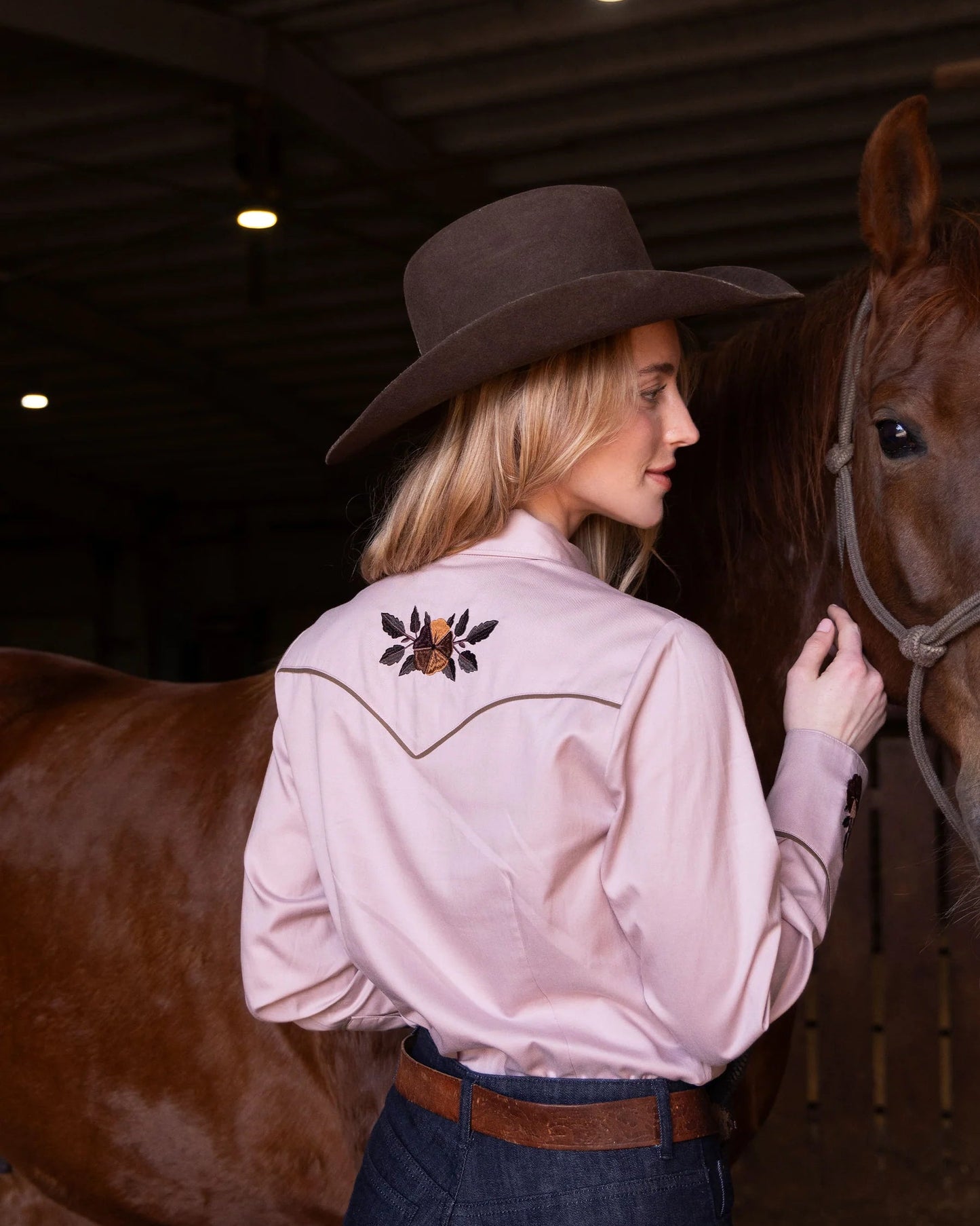 Embroidered Pearl Snap Shirt - Desert Rose
