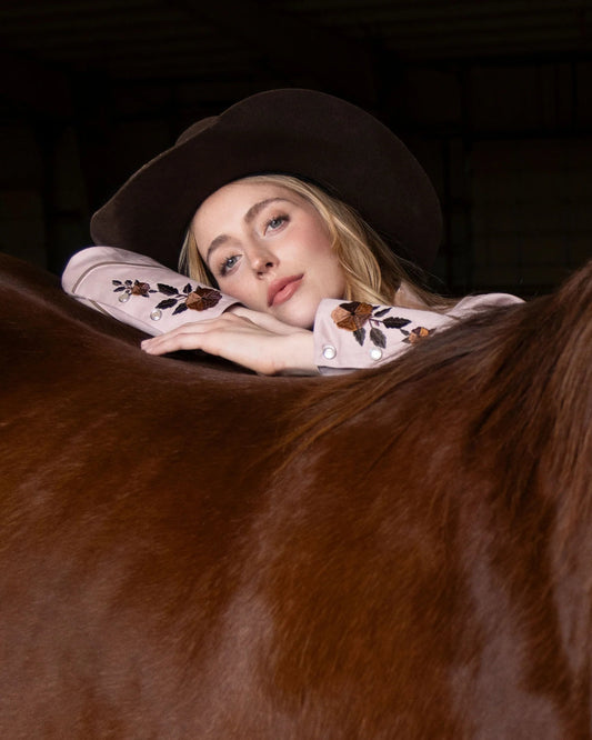 Embroidered Pearl Snap Shirt - Desert Rose