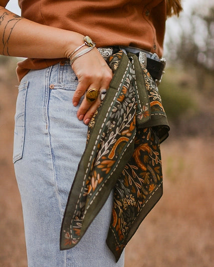 Wild Harvest in Deep Juniper Silk Wild Rag
