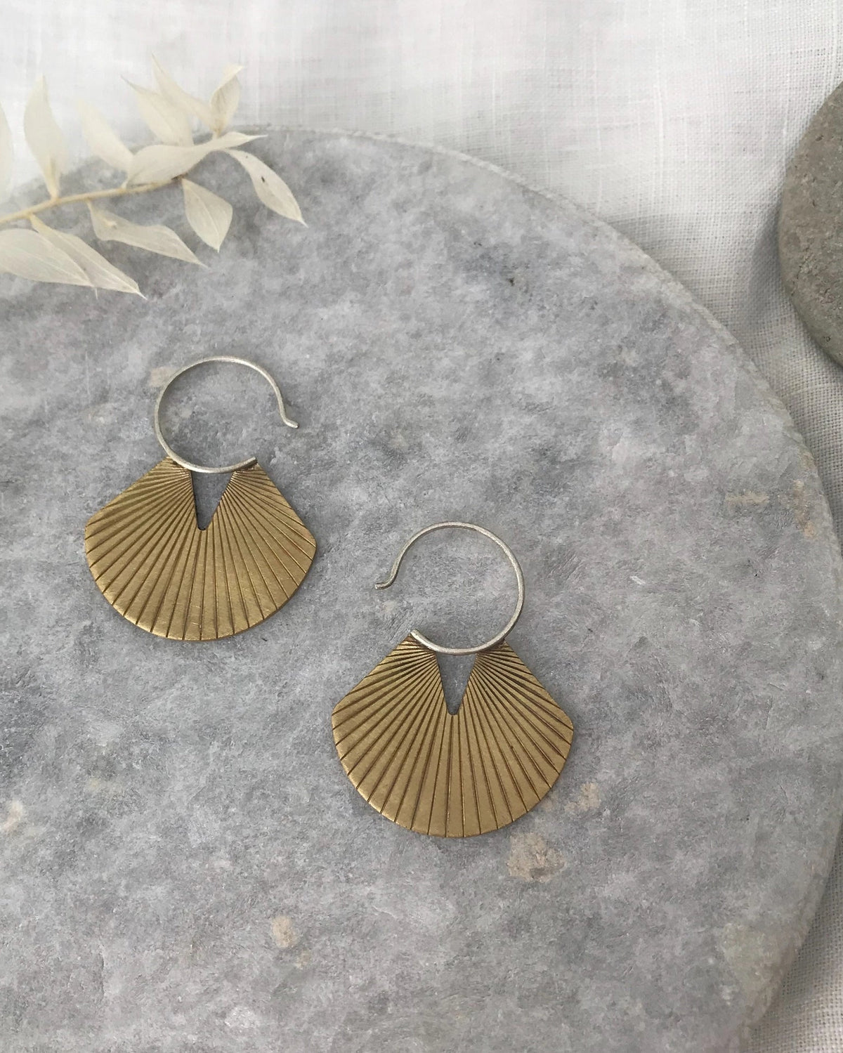 Etched Brass Fan Disc Earrings