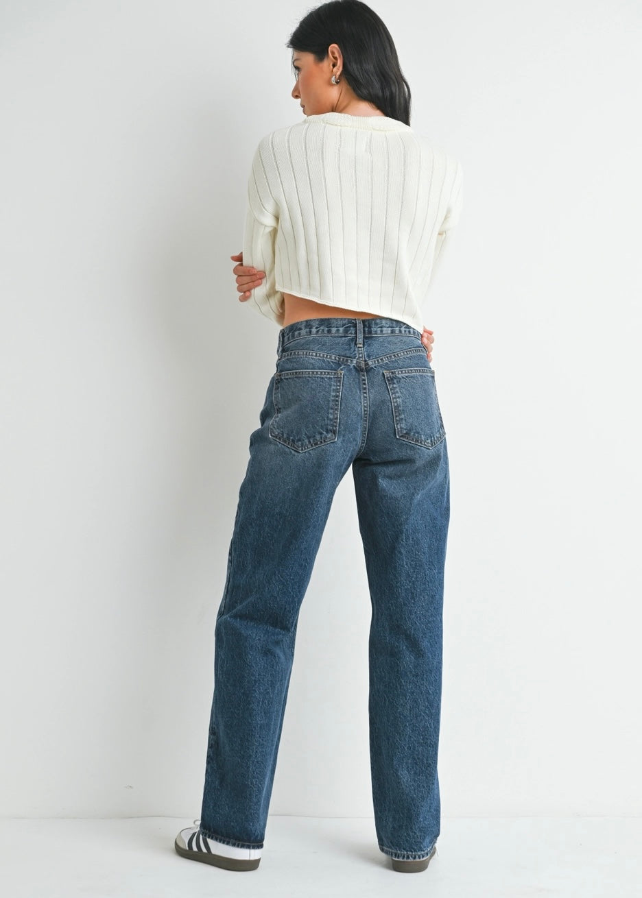 Relaxed Straight Dark Denim Jeans