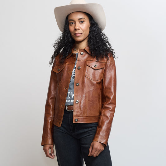 Women's Leather Jacket - Cognac
